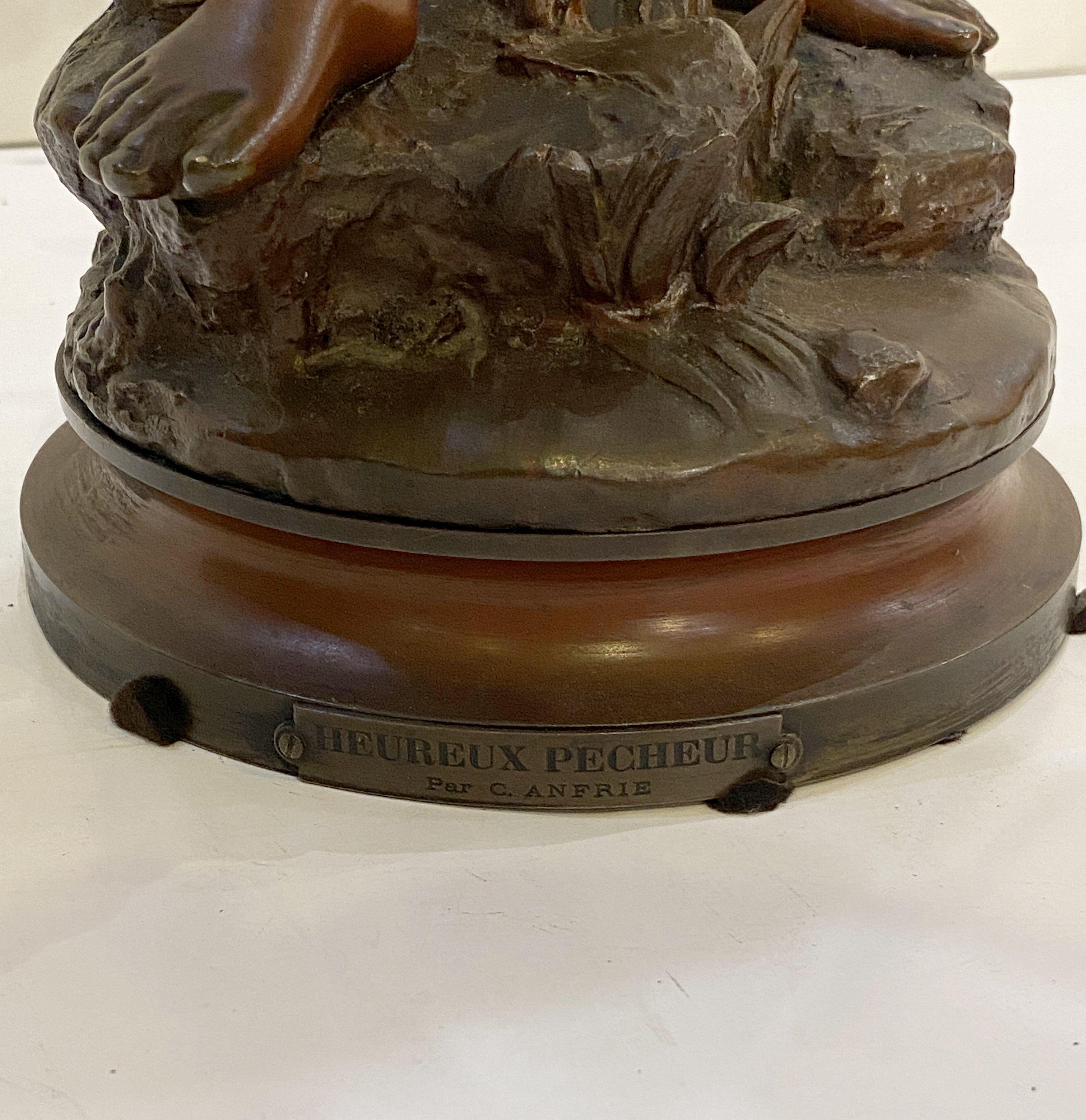 Heureux Pêcheur or Happy Fisherboy Bronze Sculptural Figure by Charles Anfrie  11
