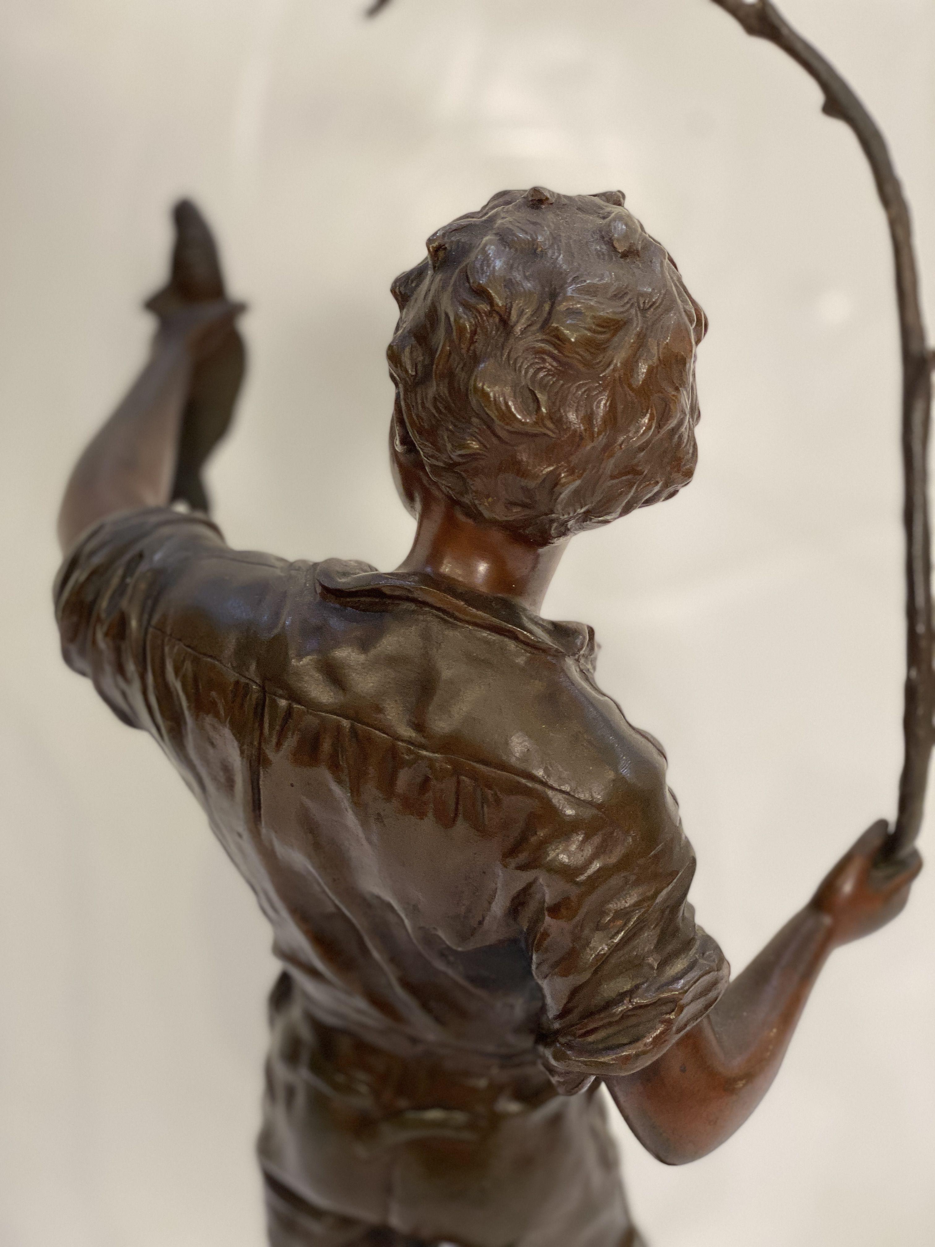 Heureux Pêcheur or Happy Fisherboy Bronze Sculptural Figure by Charles Anfrie  In Good Condition In Austin, TX