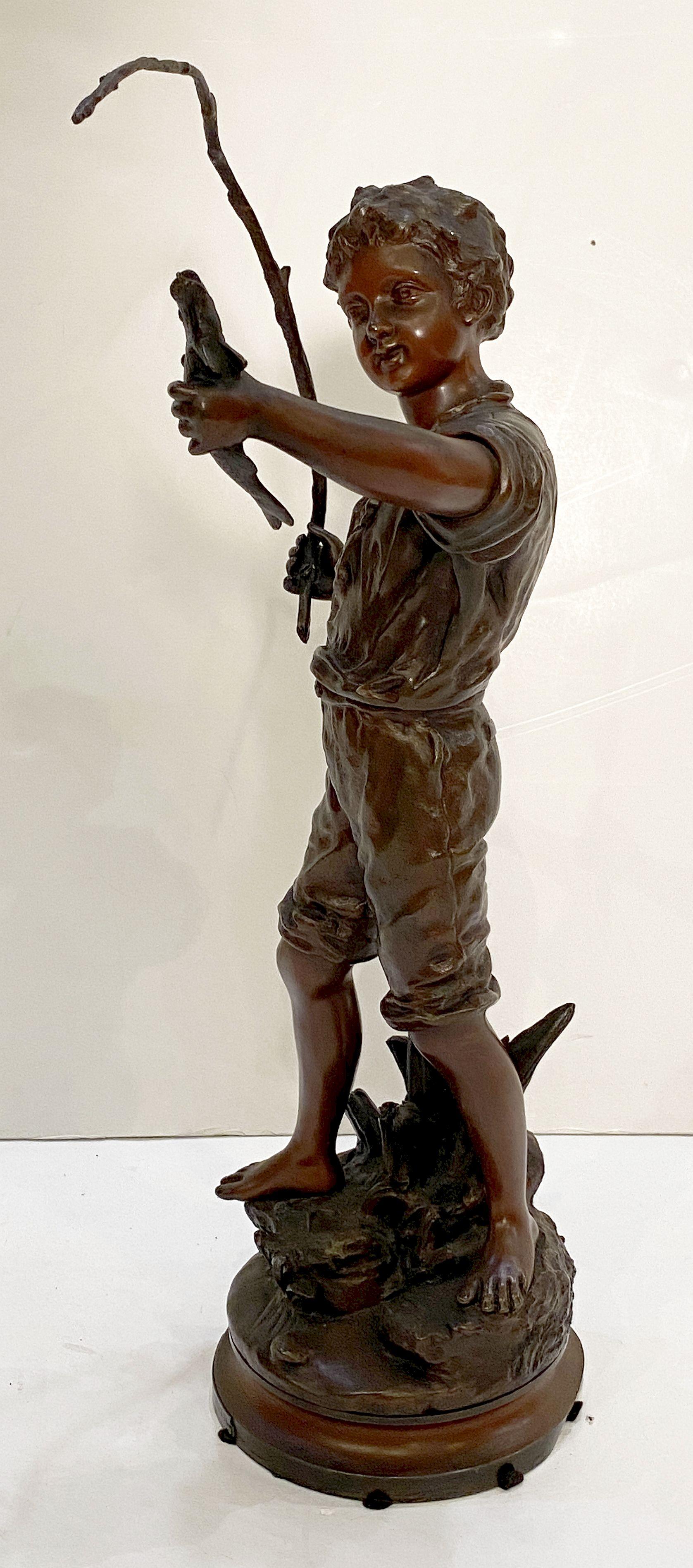 Heureux Pêcheur or Happy Fisherboy Bronze Sculptural Figure by Charles Anfrie  3