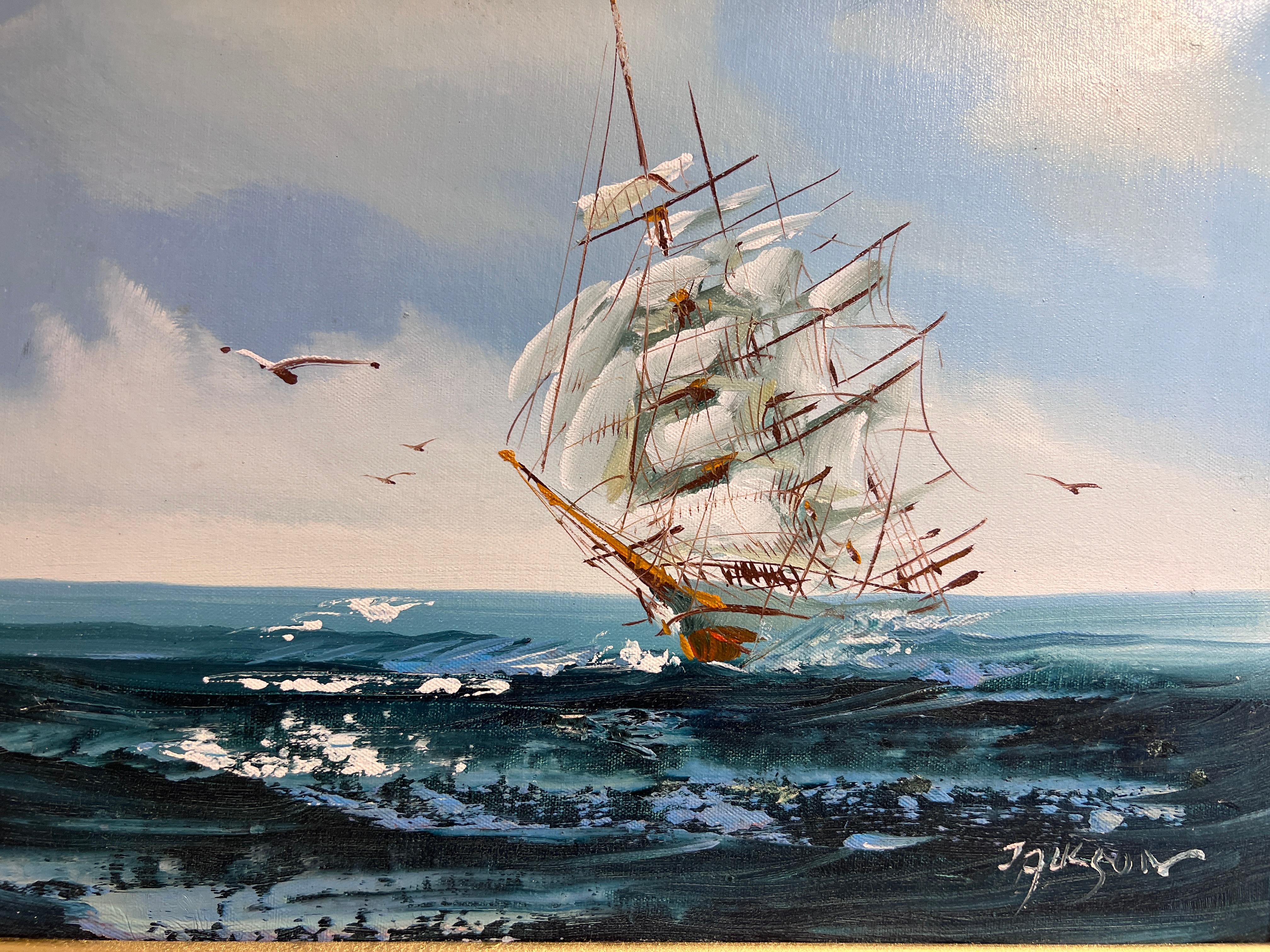 Artista quotato Hewett JACKSON 1914-2007, paesaggio marino Pittura ad olio originale su tela 2
