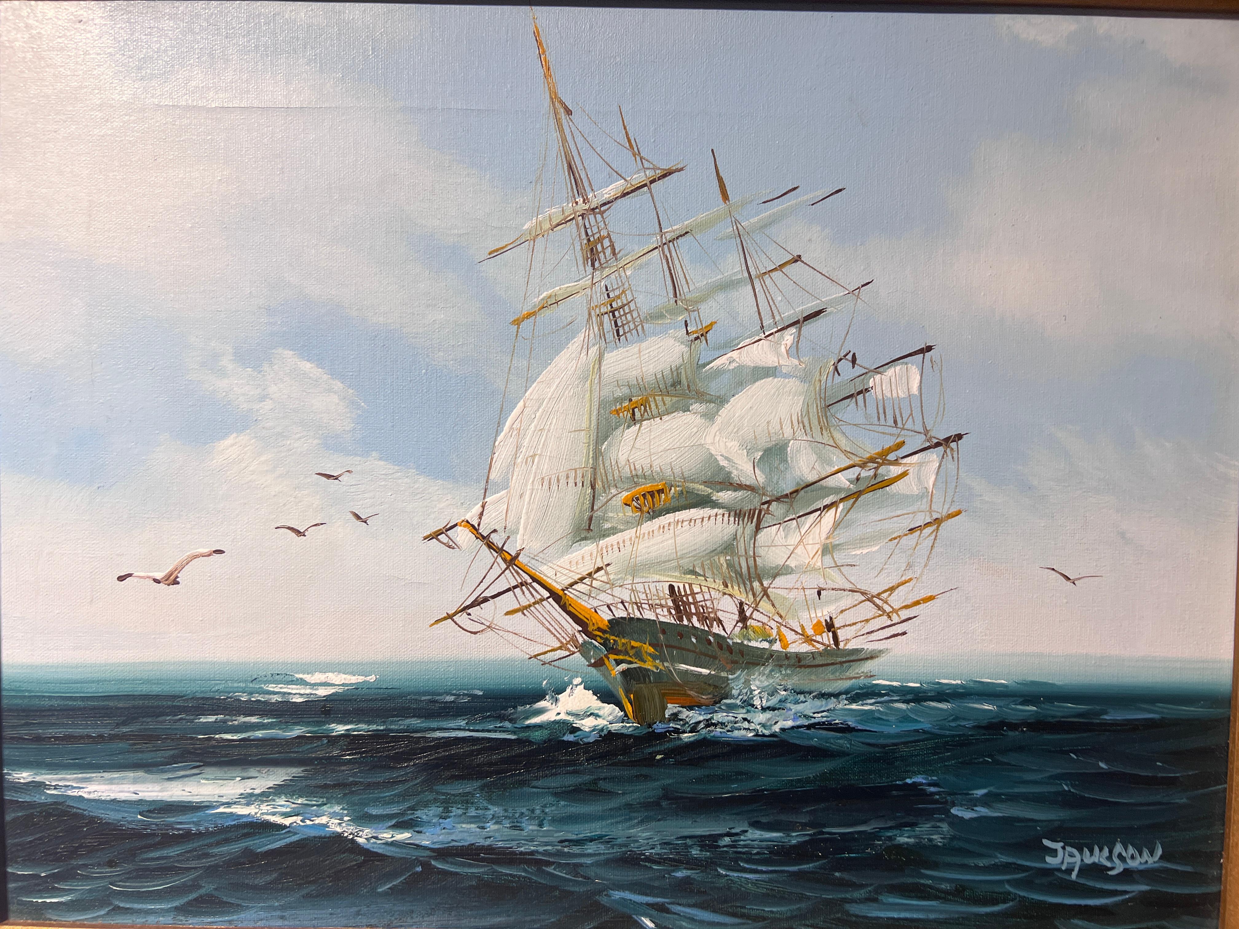 Listed Artist Hewett JACKSON 1914-2007, seascape Original oil painting on canvas 3