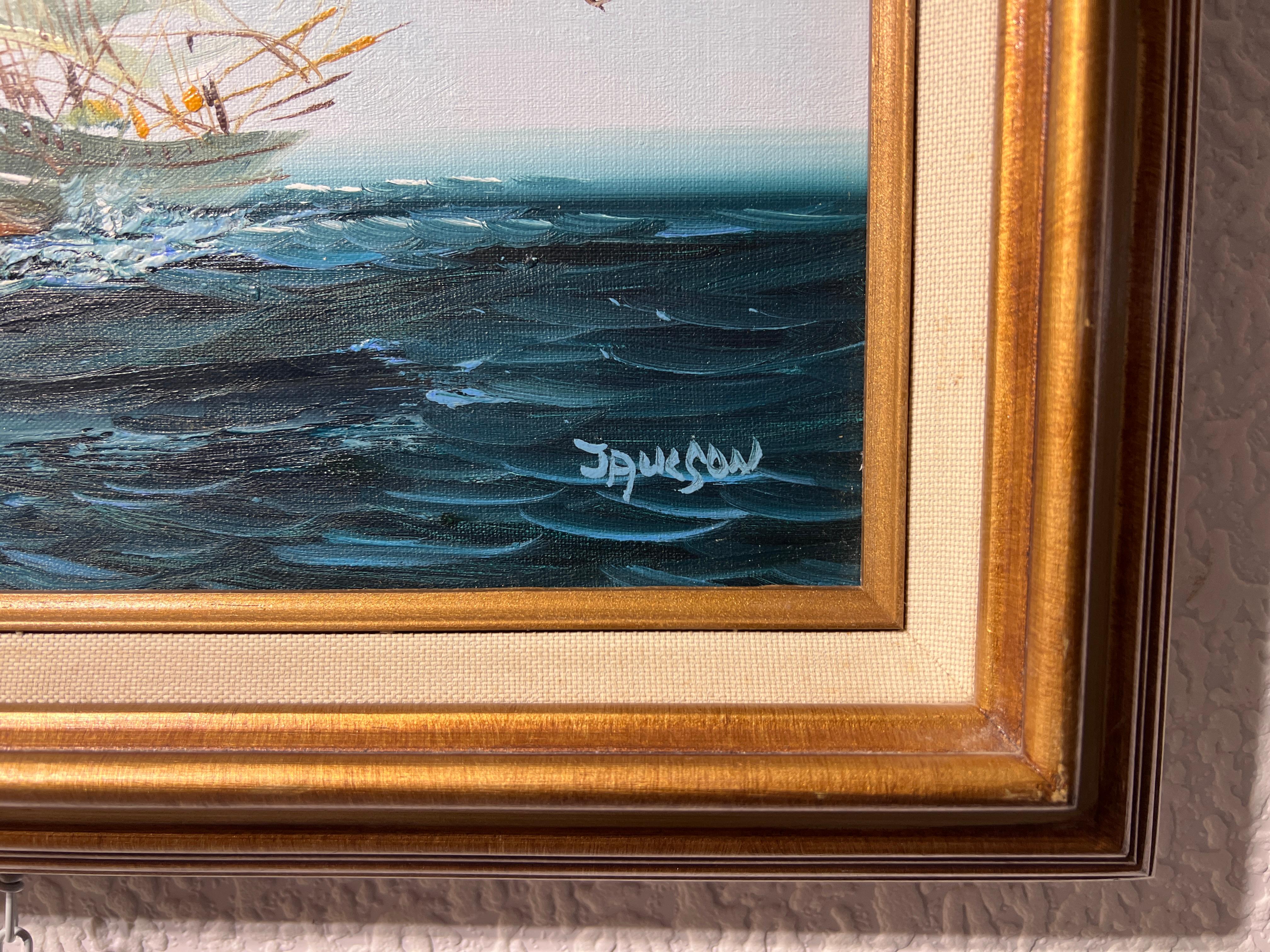 Listed Artist Hewett JACKSON 1914-2007, seascape Original oil painting on canvas 7