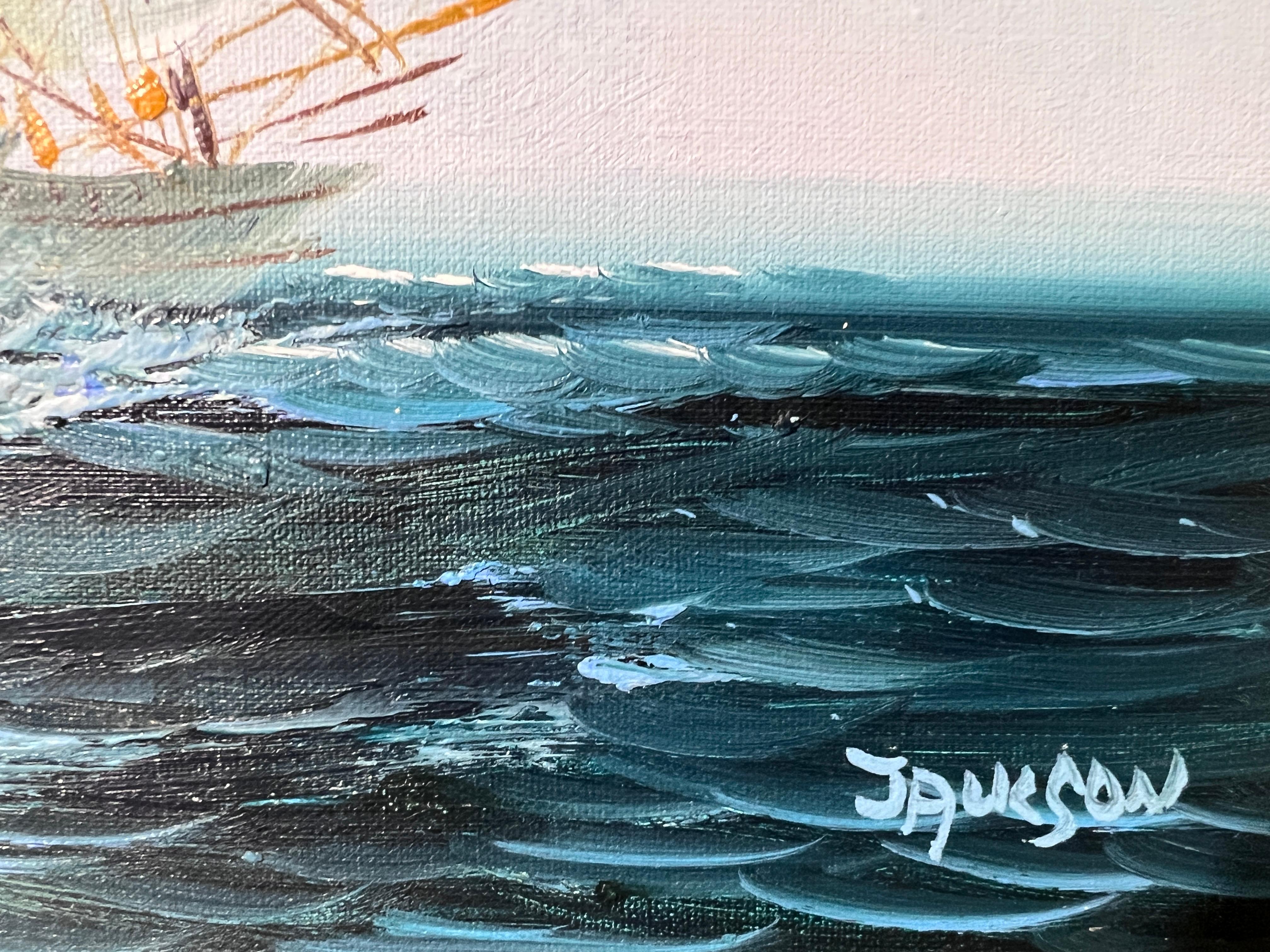 Listed Artist Hewett JACKSON 1914-2007, seascape Original oil painting on canvas 8