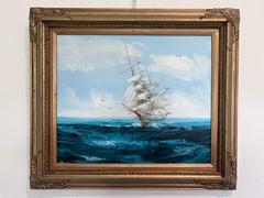 Listed Artist Hewett Jackson Original Oil Painting  Tall Ship Seascape  Framed