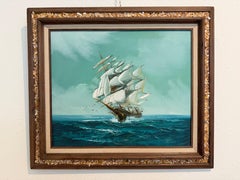 Gelistet Künstler Hewett Jackson Original Ölgemälde  Großes Schiff Seelandschaft  Gerahmt