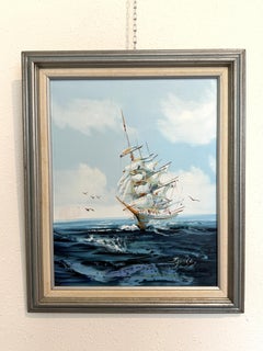 Listed Artist Hewett Jackson Original Oil Painting  Tall Ship Seascape  Framed