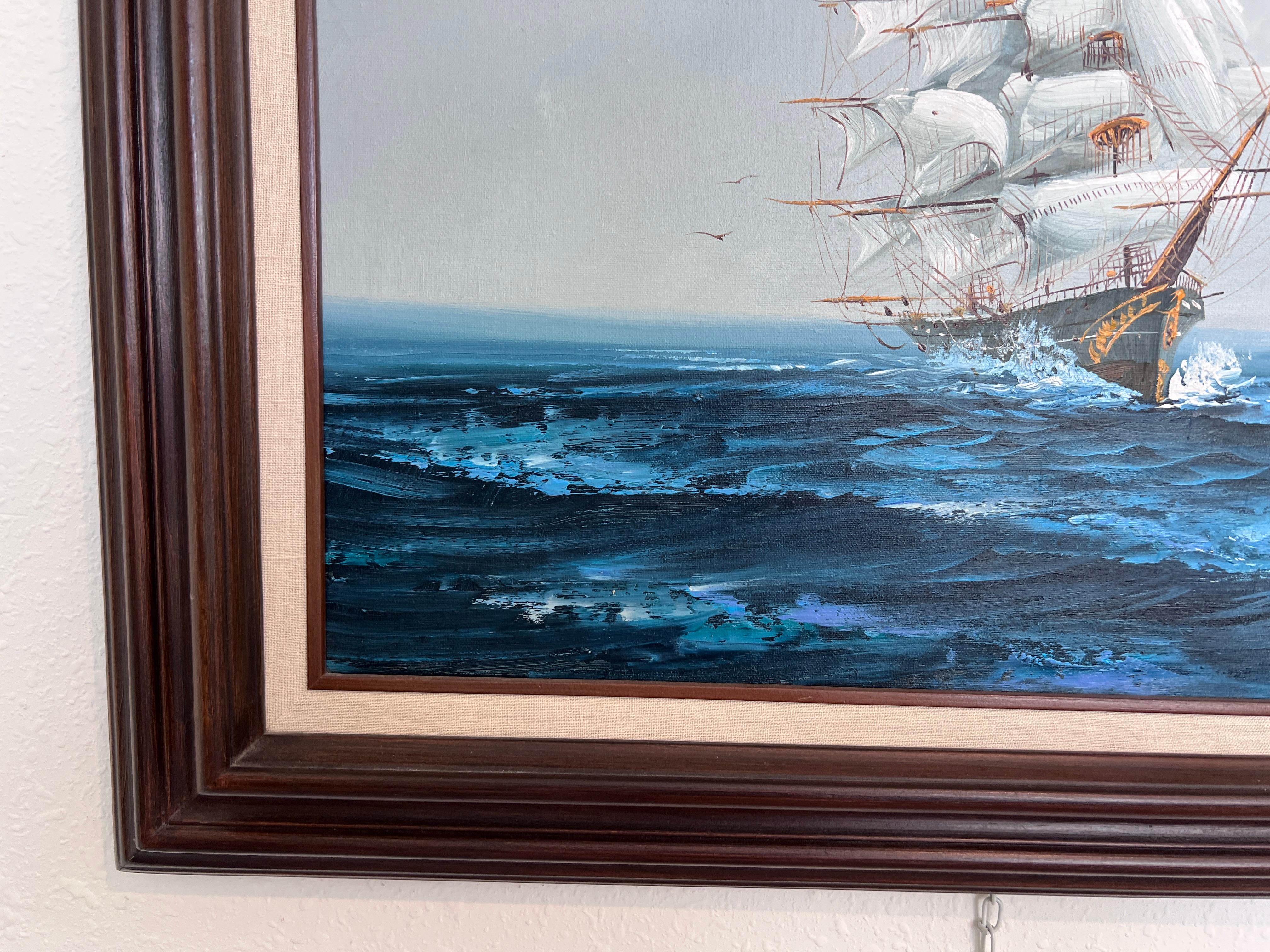 Listed Artist Hewett Jackson Original Oil Painting  Tall Ship Seascape  Framed For Sale 1