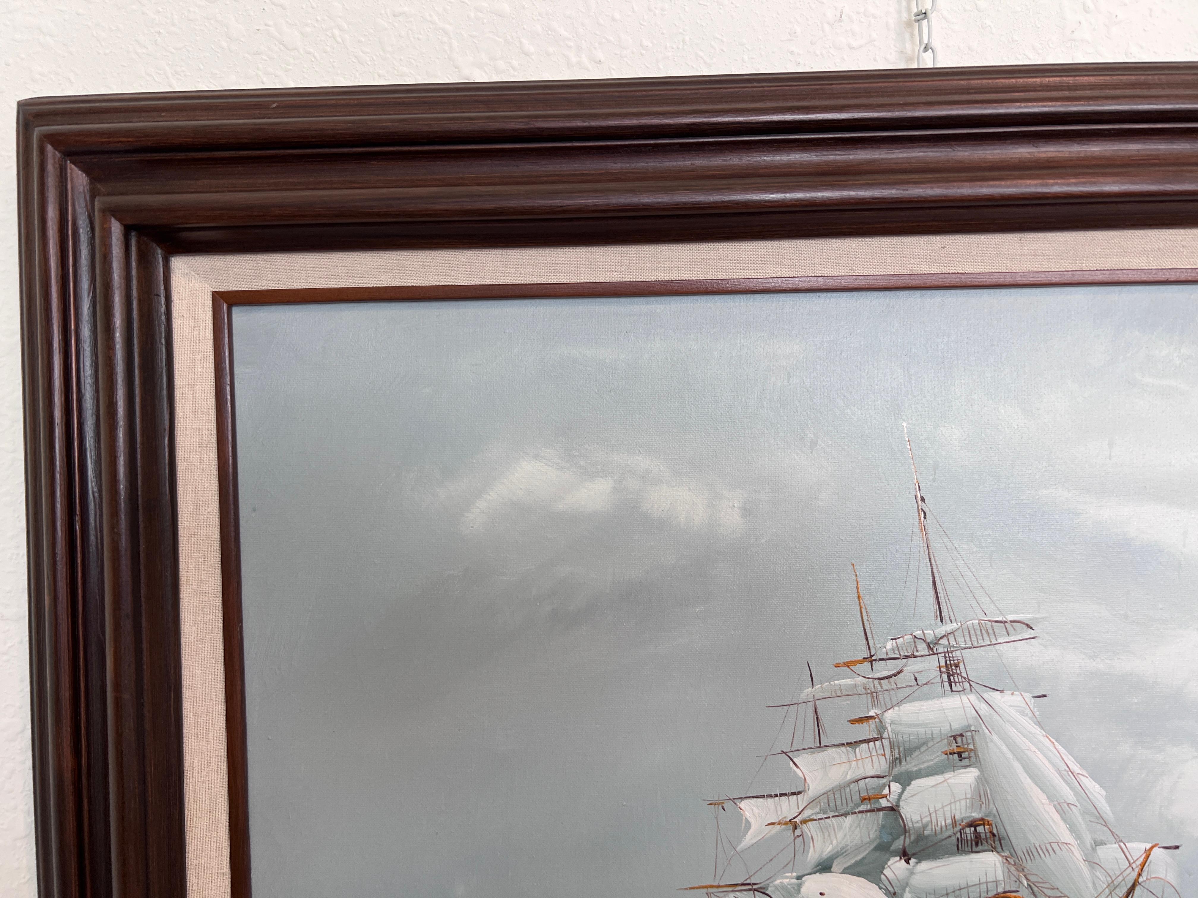 Listed Artist Hewett Jackson Original Oil Painting  Tall Ship Seascape  Framed For Sale 2