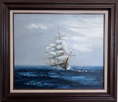 Listed Artist Hewett Jackson Original Oil Painting  Tall Ship Seascape  Framed