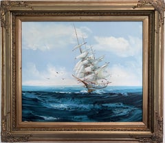 Listado Artista Hewett Jackson Pintura al Óleo Original  Paisaje marino de grandes barcos  Enmarcado