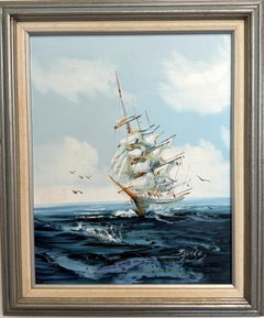 Listed Artist Hewett Jackson Original Oil Painting  Tall Ship Seascape  Framed