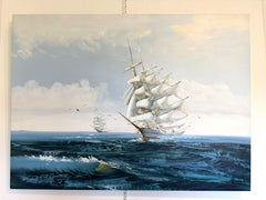 Listed Artist Hewett Jackson Original Oil Painting  Tall Ship Seascape  Large