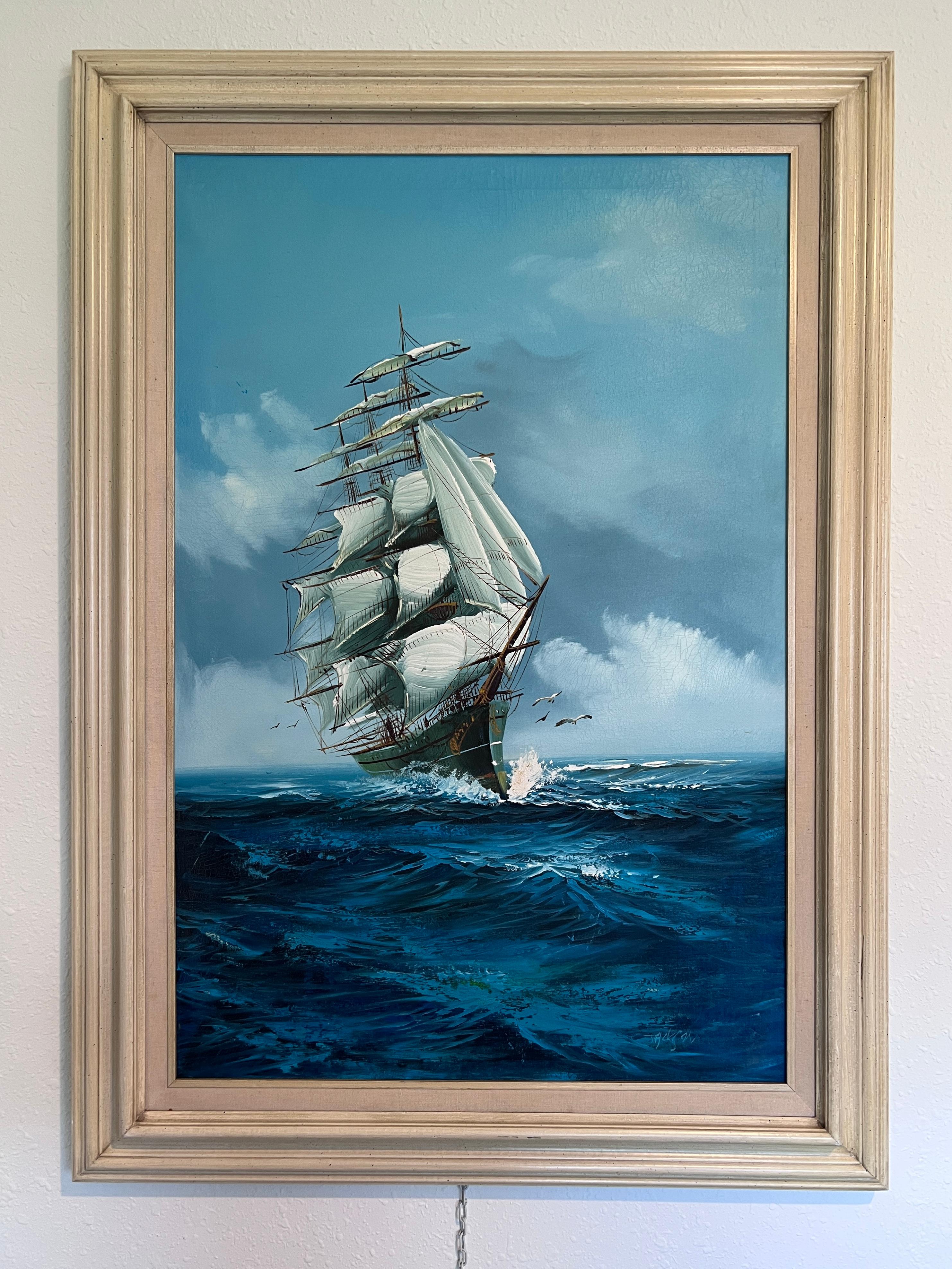 Artista quotato Hewett JACKSON 1914-2007, paesaggio marino Pittura ad olio originale su tela - Painting di Hewett Jackson