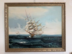 Listed Artist Hewett Jackson Original Oil Painting  Tall Ship Seascape  Framed