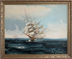 Listed Artist Hewett Jackson Original Oil Painting  Tall Ship Seascape  Framed