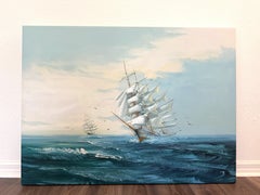 Listed Artist Hewett Jackson Original Oil Painting  Tall Ship Seascape  Large
