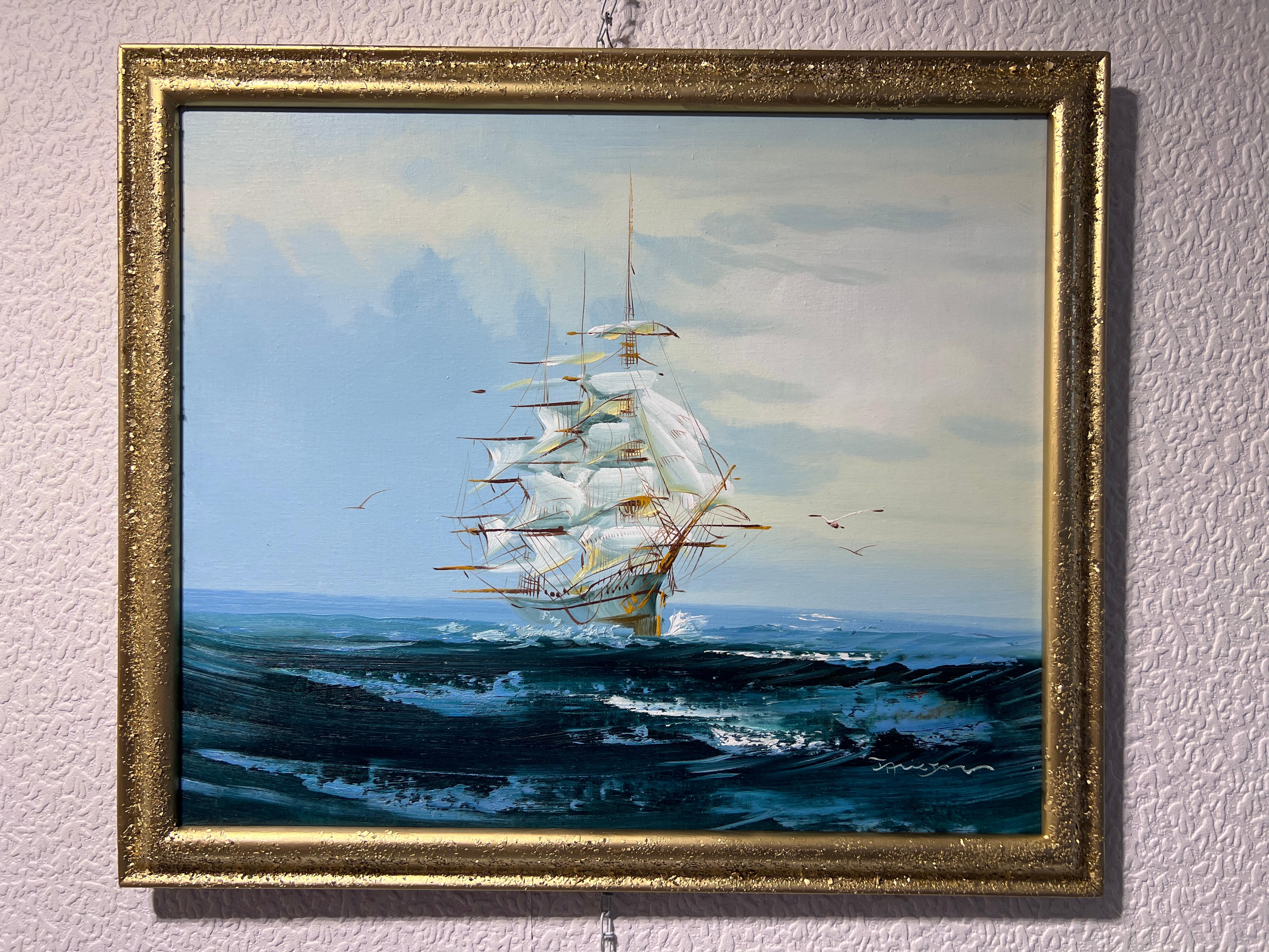 Listed Artist Hewett JACKSON 1914-2007, seascape Original oil painting on canvas - Painting de Hewett Jackson