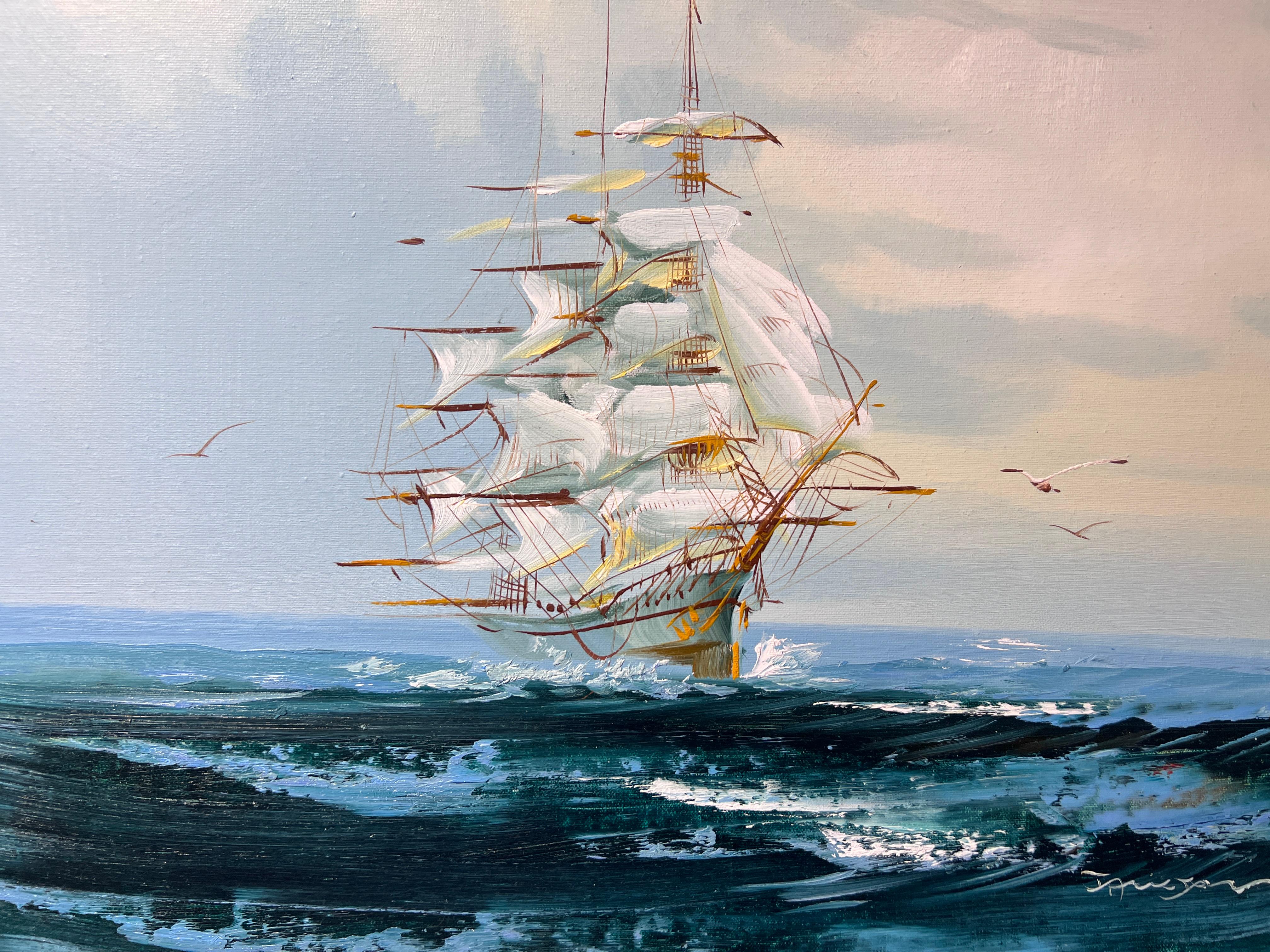 Listed Artist Hewett JACKSON 1914-2007, seascape Original oil painting on canvas - Impressionnisme Painting par Hewett Jackson