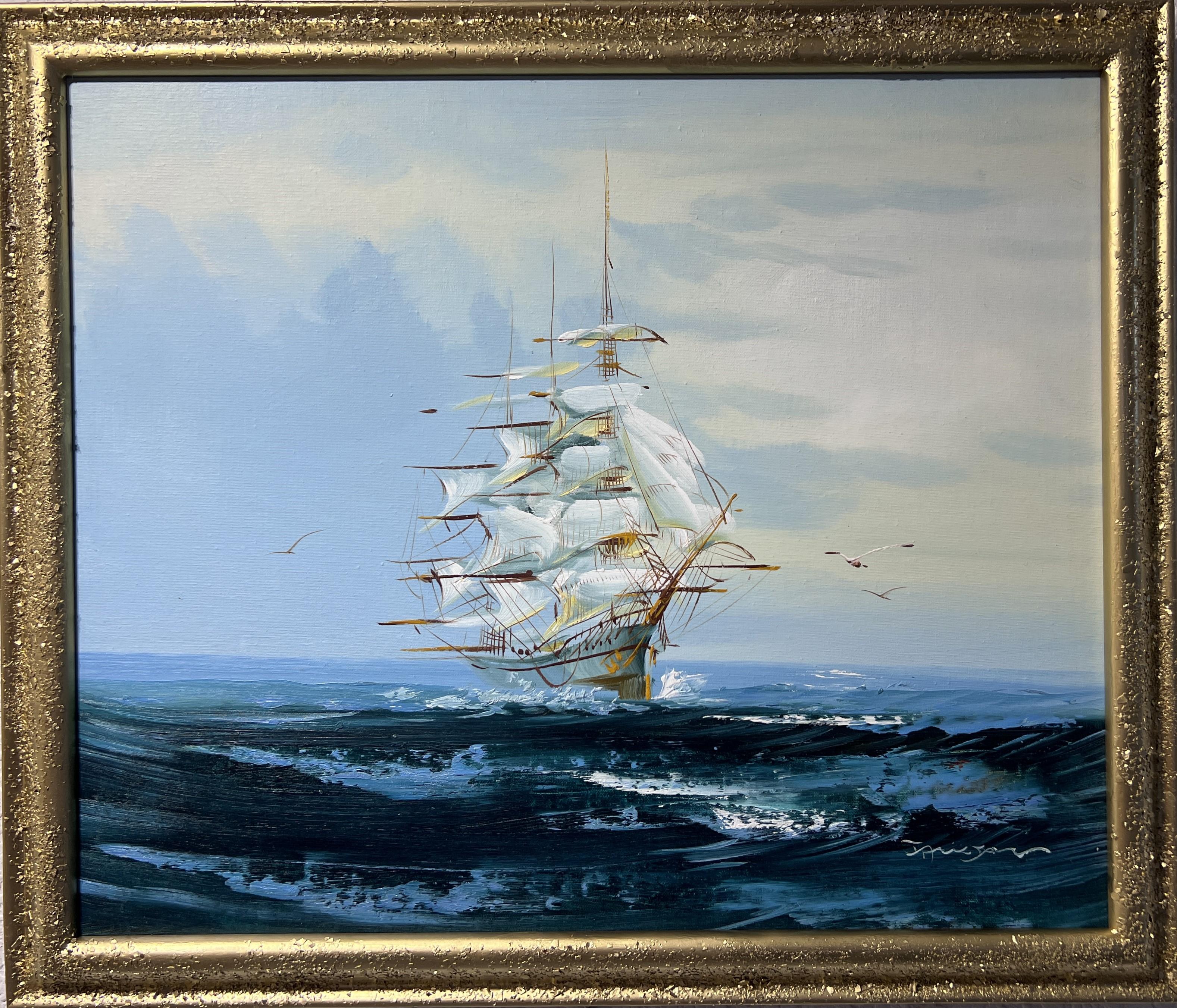 Landscape Painting Hewett Jackson - Listed Artist Hewett JACKSON 1914-2007, seascape Original oil painting on canvas