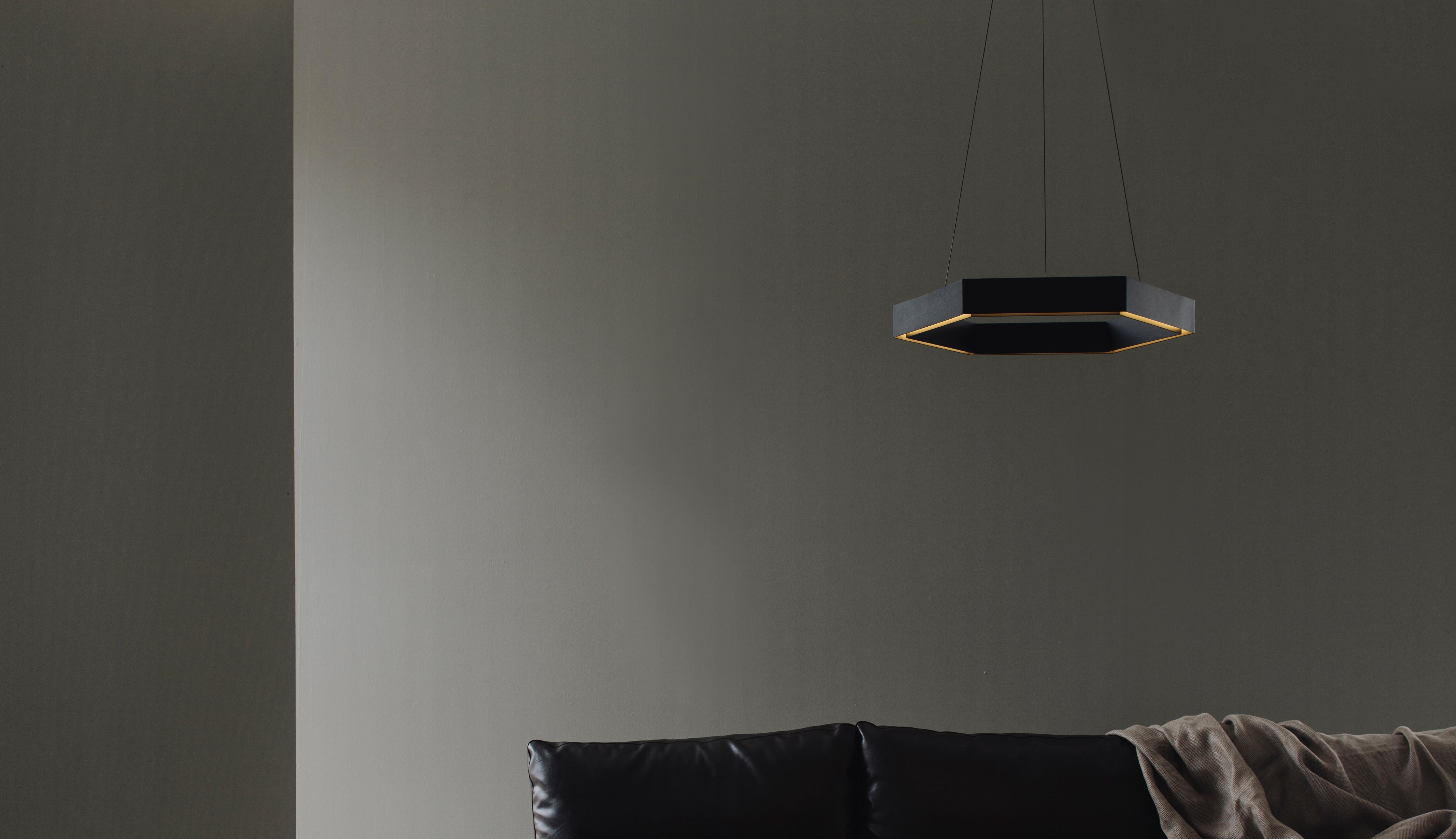 Hex 500 Pendant Lamp by Resident
Dimensions: W 55 x D 47 x H 6 cm
Materials: Aluminium, Acrylic. 
Weight: 2.7 Kg.

About: 
Founded by Simon James & Scott Bridgens in 2011, Resident is the home of enduring design pieces created for the next