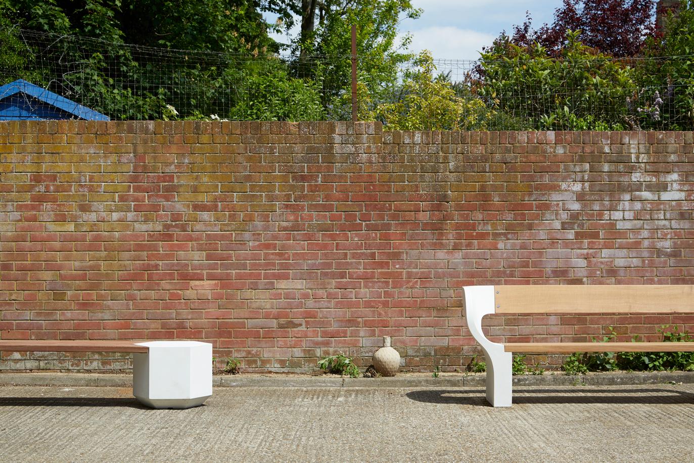 Cast Outdoor Concrete Hex-Bench For Sale
