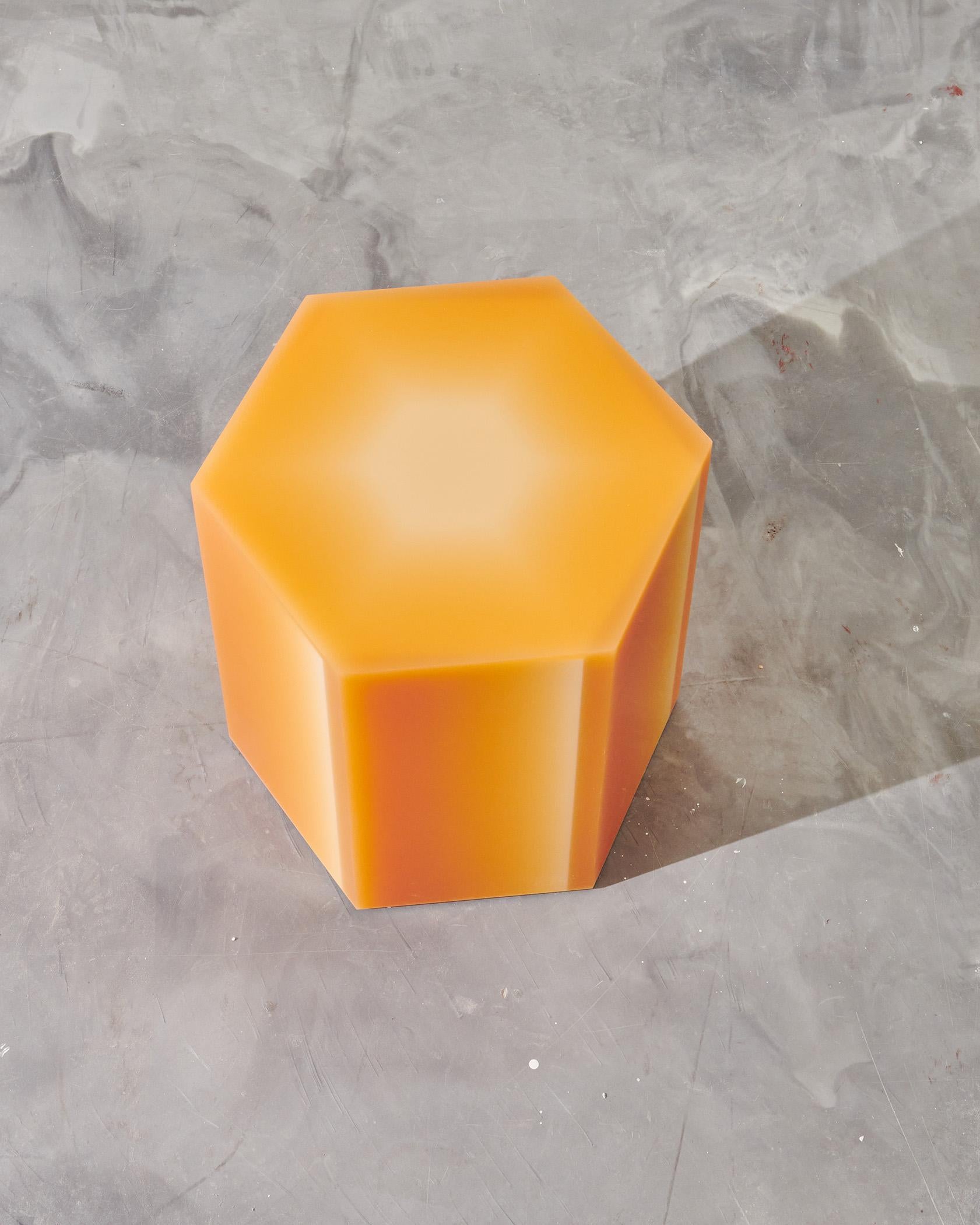 Hex Box Resin Side Table/Stool in Orange by Facture, REP by Tuleste Factory In New Condition For Sale In New York, NY