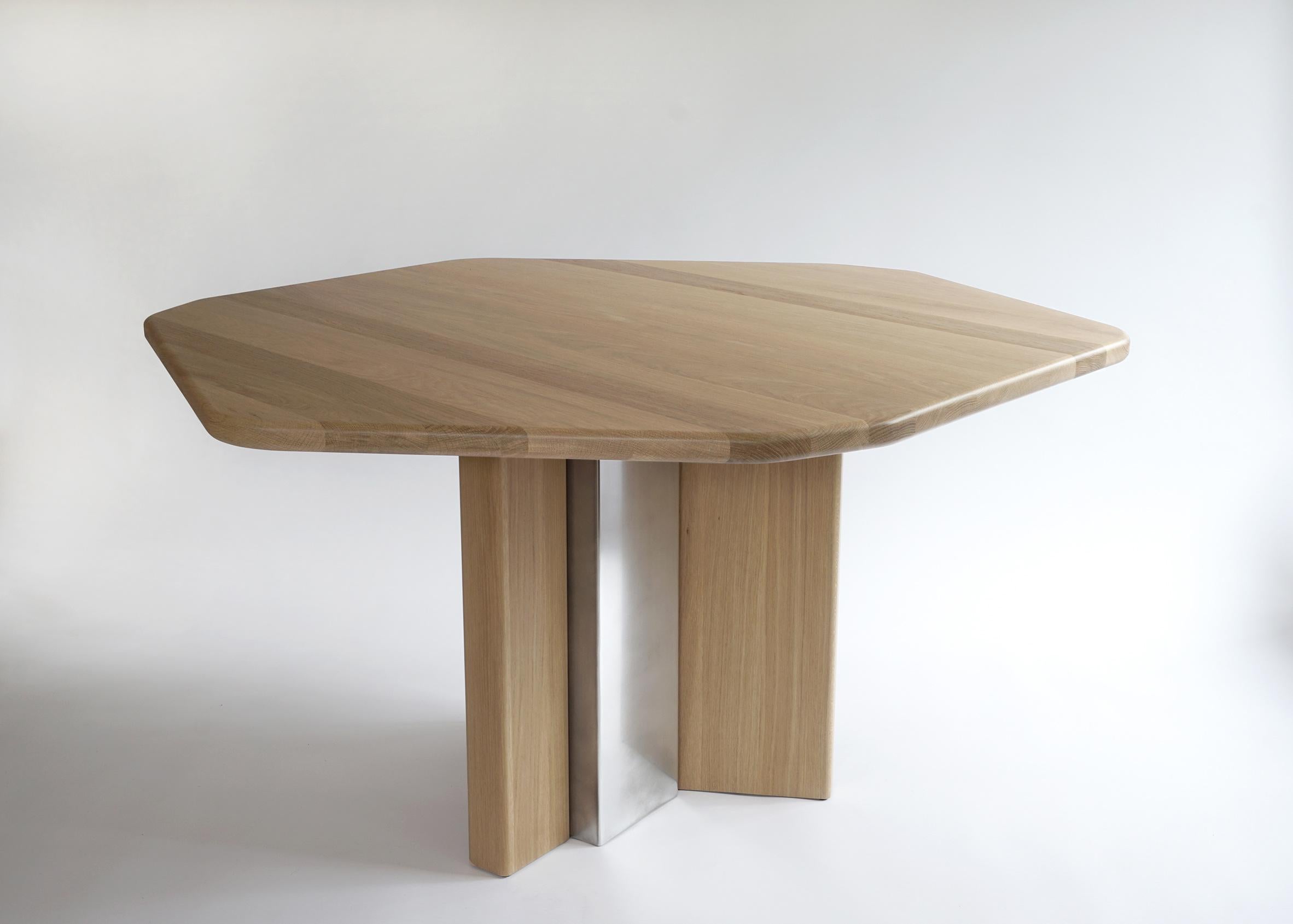 Canadian Hex Diamond Table in White Oak and Aluminum by Simon Johns For Sale