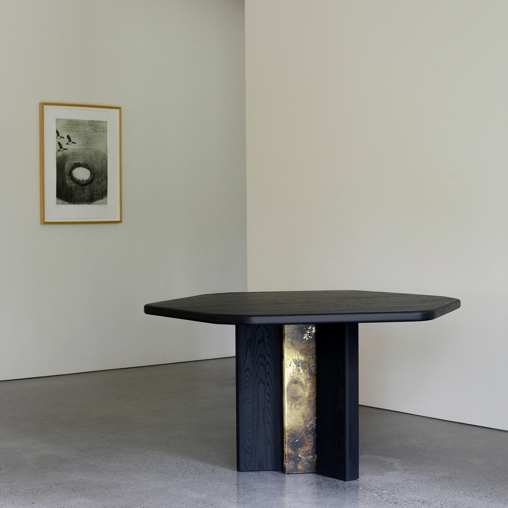 Modern Hex Diamond Table in Black and Patinated Brass by Simon Johns For Sale