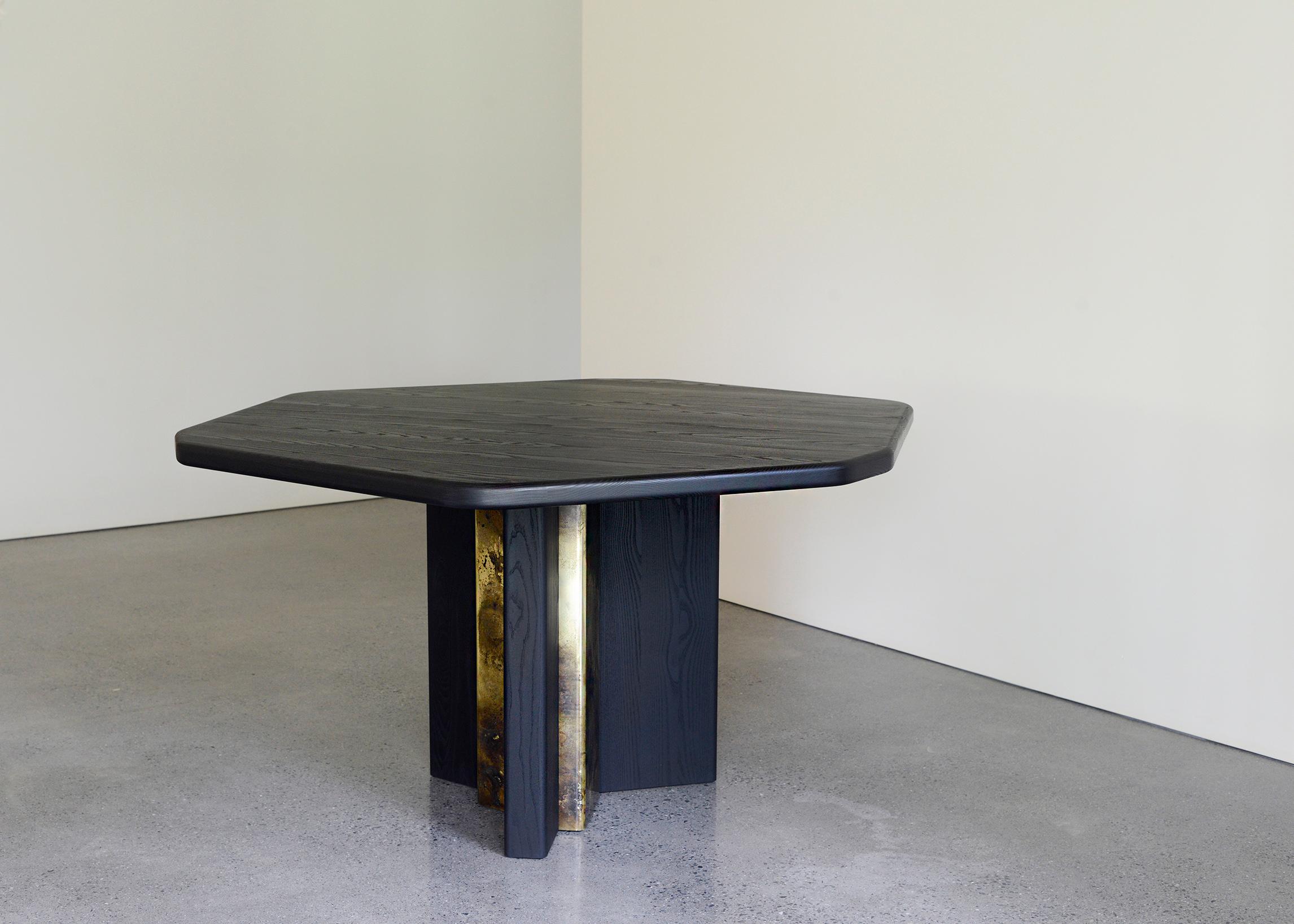 Polished Hex Diamond Table in Black and Patinated Brass by Simon Johns For Sale