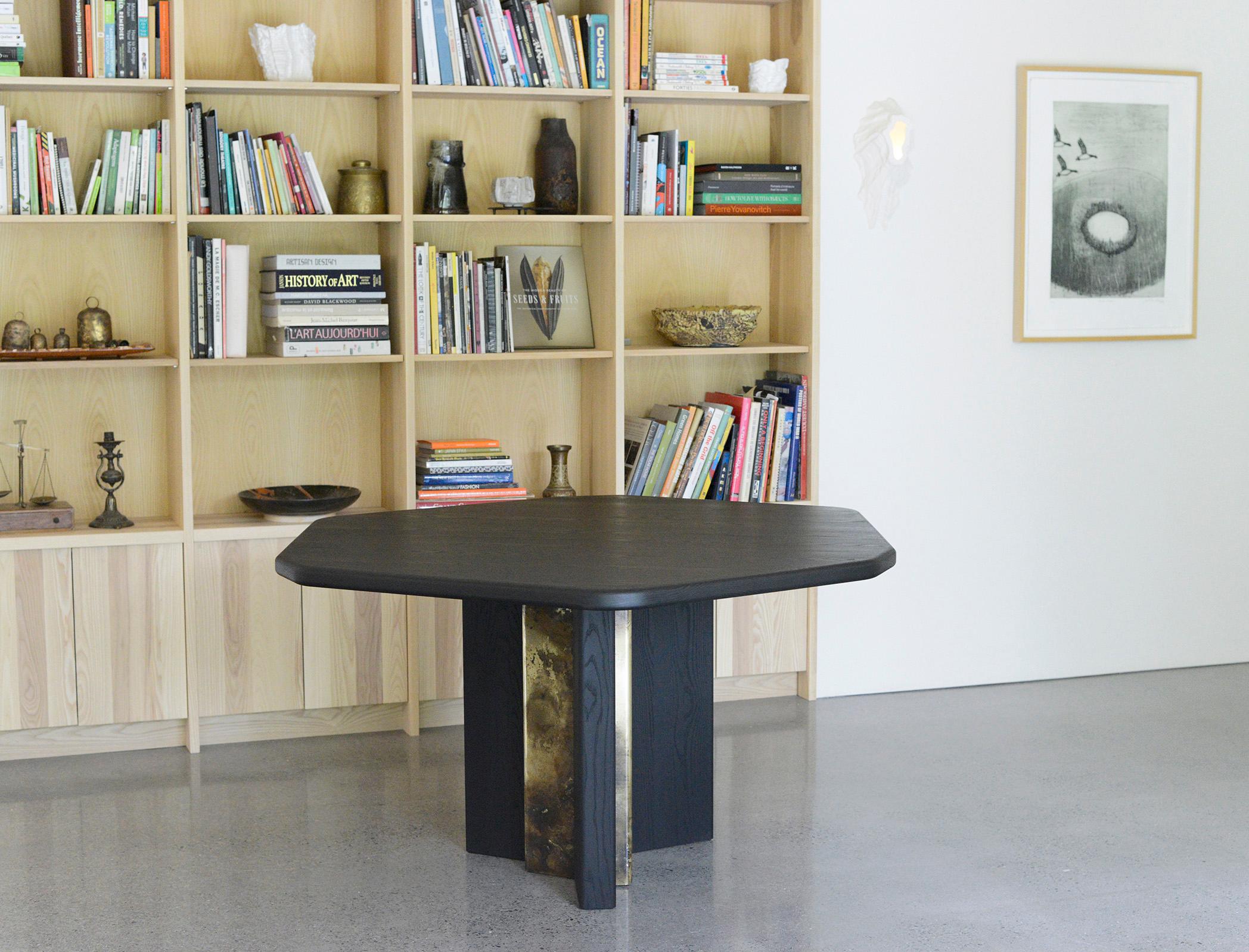 Contemporary Hex Diamond Table in Black and Patinated Brass by Simon Johns For Sale
