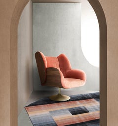 HEX Hand Tufted Modern Shaped Silk Rug in Grey Peach Colour By Hands