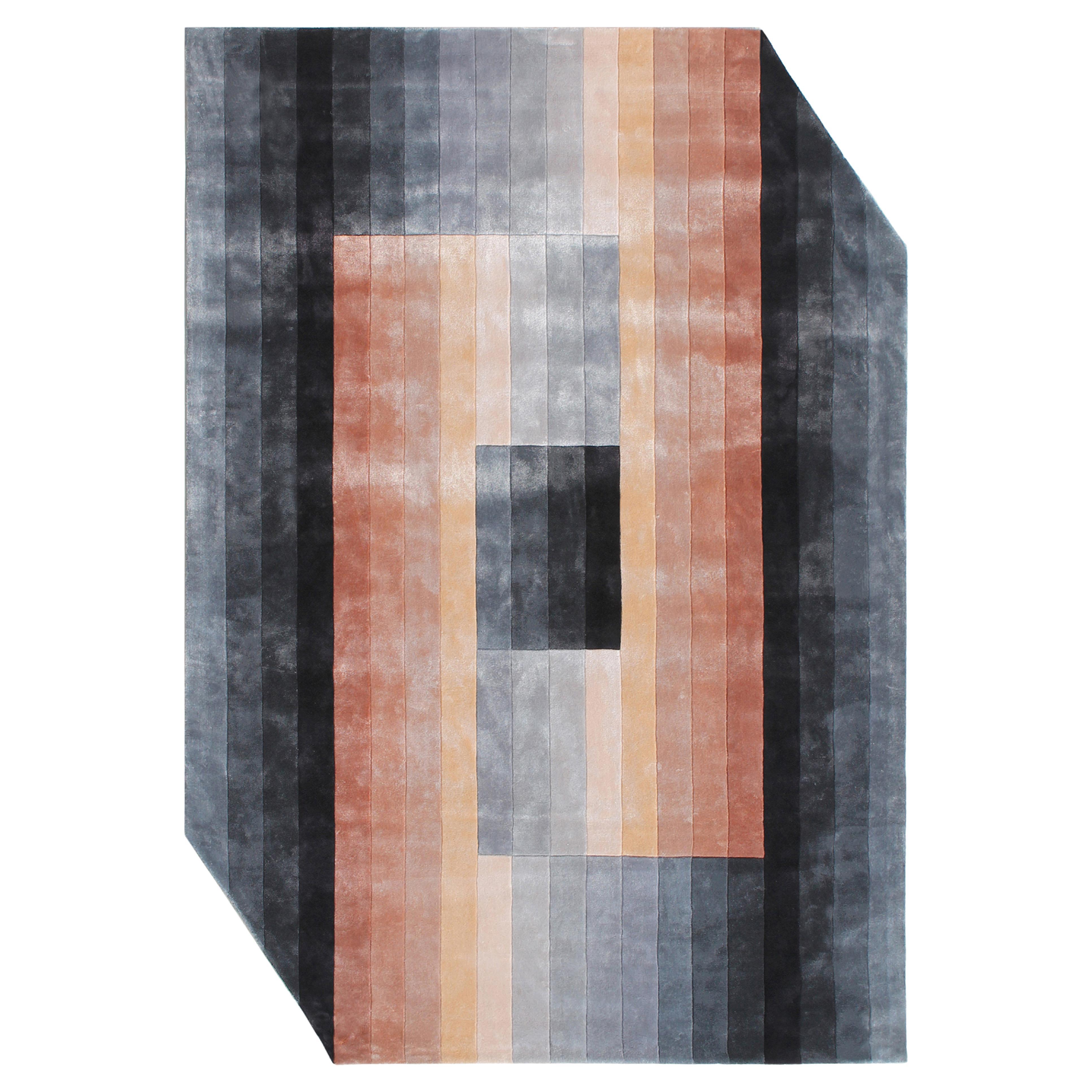 HEX Handgetufteter moderner Seidenteppich in grauer Pfirsichfarbe von Hand