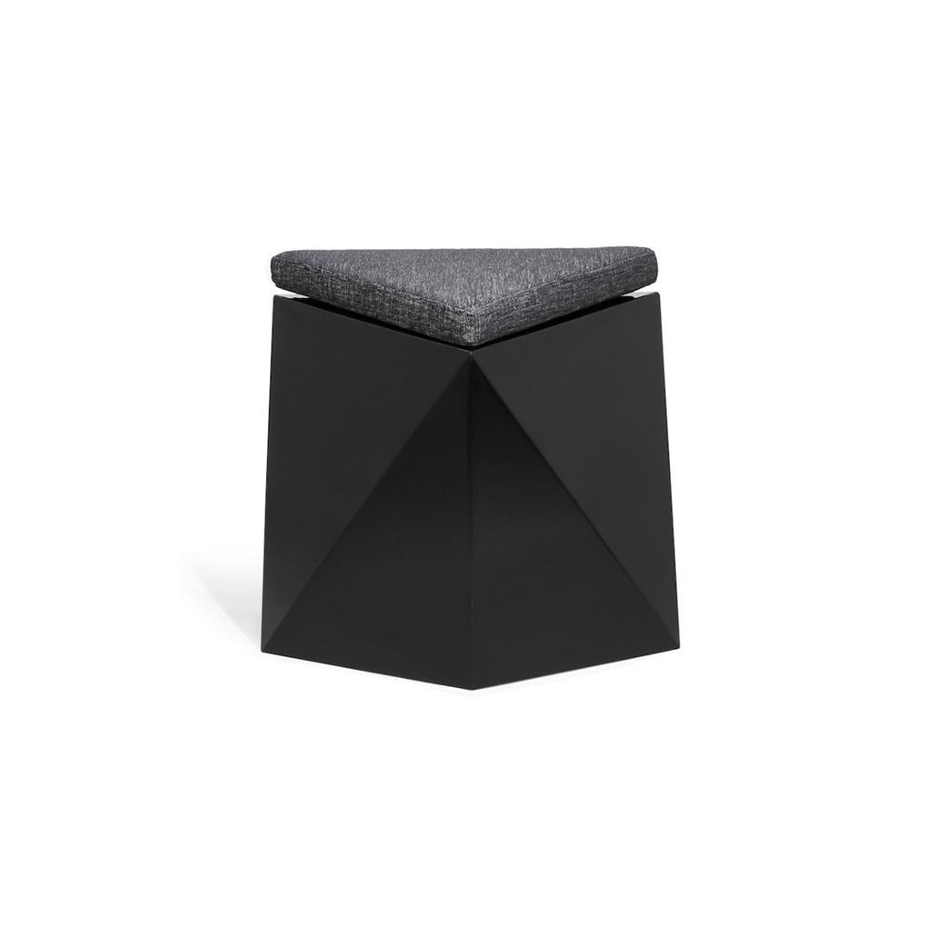 Hand-Crafted Hex No.2 Modern and Futuristic Ottoman, Wood with Fabric Top Stool-Black Pouf For Sale