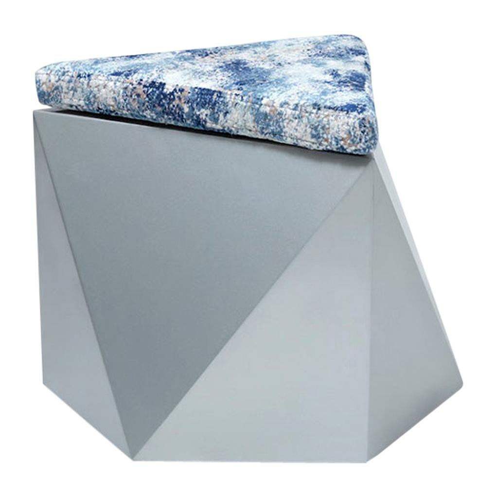 Hex No.2 Modern and Futuristic Ottoman, Wood with Fabric Top Stool-Gray Pouf For Sale