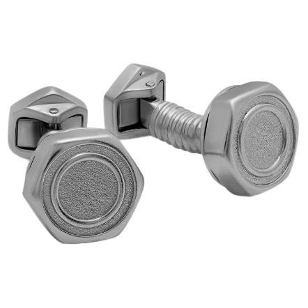 Hex Nut and Bolt Cufflinks in Black Rhodium Plated Sterling Silver For Sale