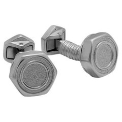 Hex Nut and Bolt Cufflinks in Black Rhodium Plated Sterling Silver