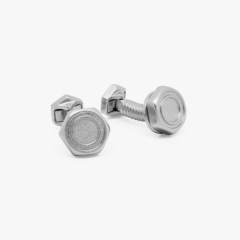 Hex Nut and Bolt Cufflinks in Sterling Silver In New Condition For Sale In Fulham business exchange, London