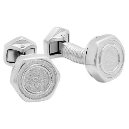 Hex Nut and Bolt Cufflinks in Sterling Silver For Sale
