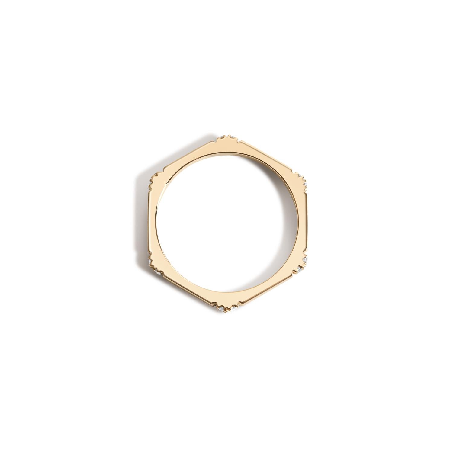 Diamonds at each corner add even more depth to SELIN KENT's signature Hex style’s geometric interest. Looks lovely worn solo or stacked with other rings.

- Diamond carat weight: 0.12 cts 
- 14k yellow gold (customizable in other colors of gold)
-