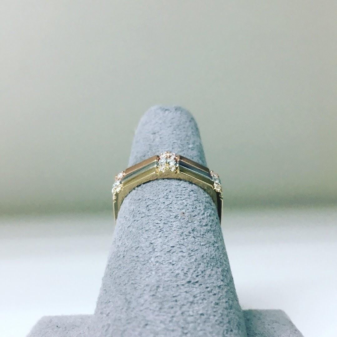 Brilliant Cut Hex Ring II, Hexagonal Yellow Gold Ring For Sale