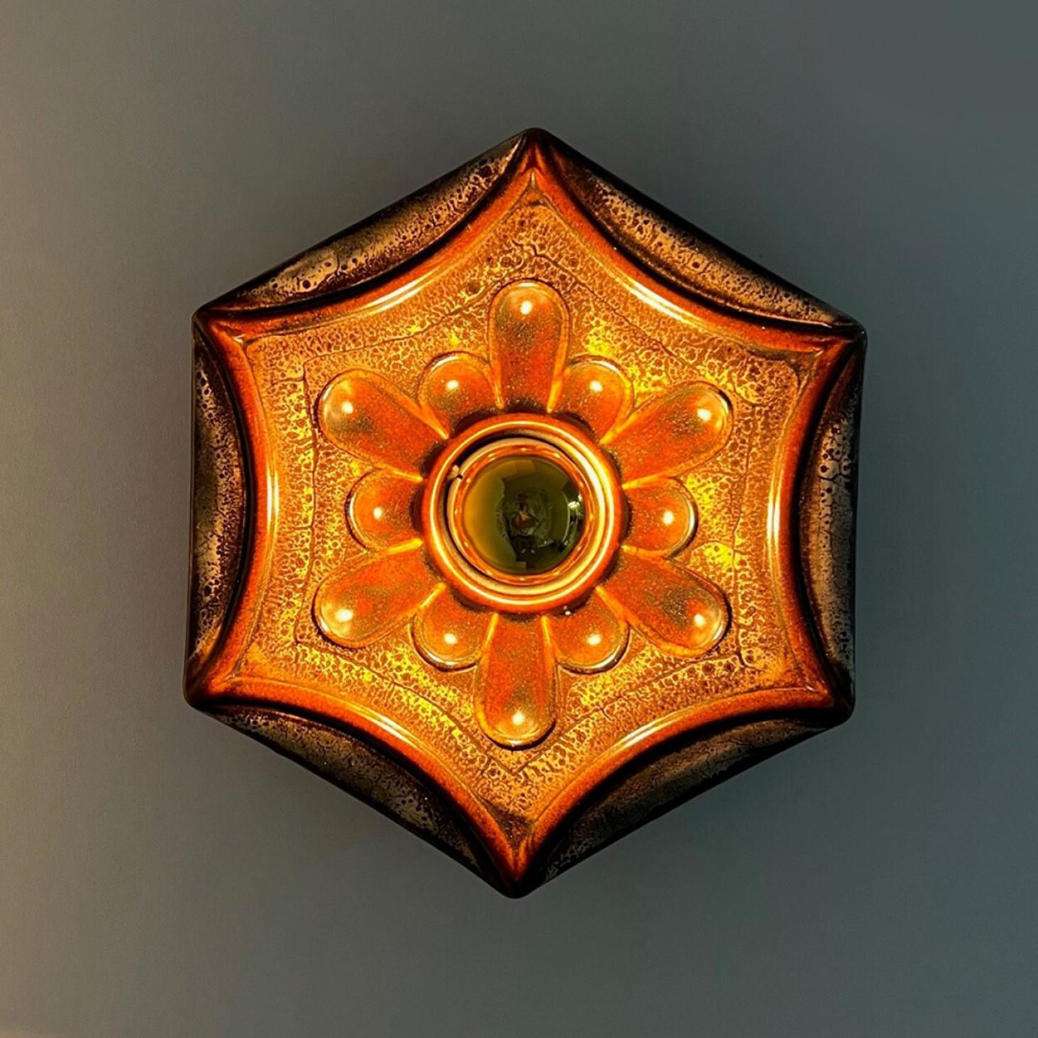 Hex-shaped Star Ceramic Wall Lights, Germany, 1970 For Sale 4