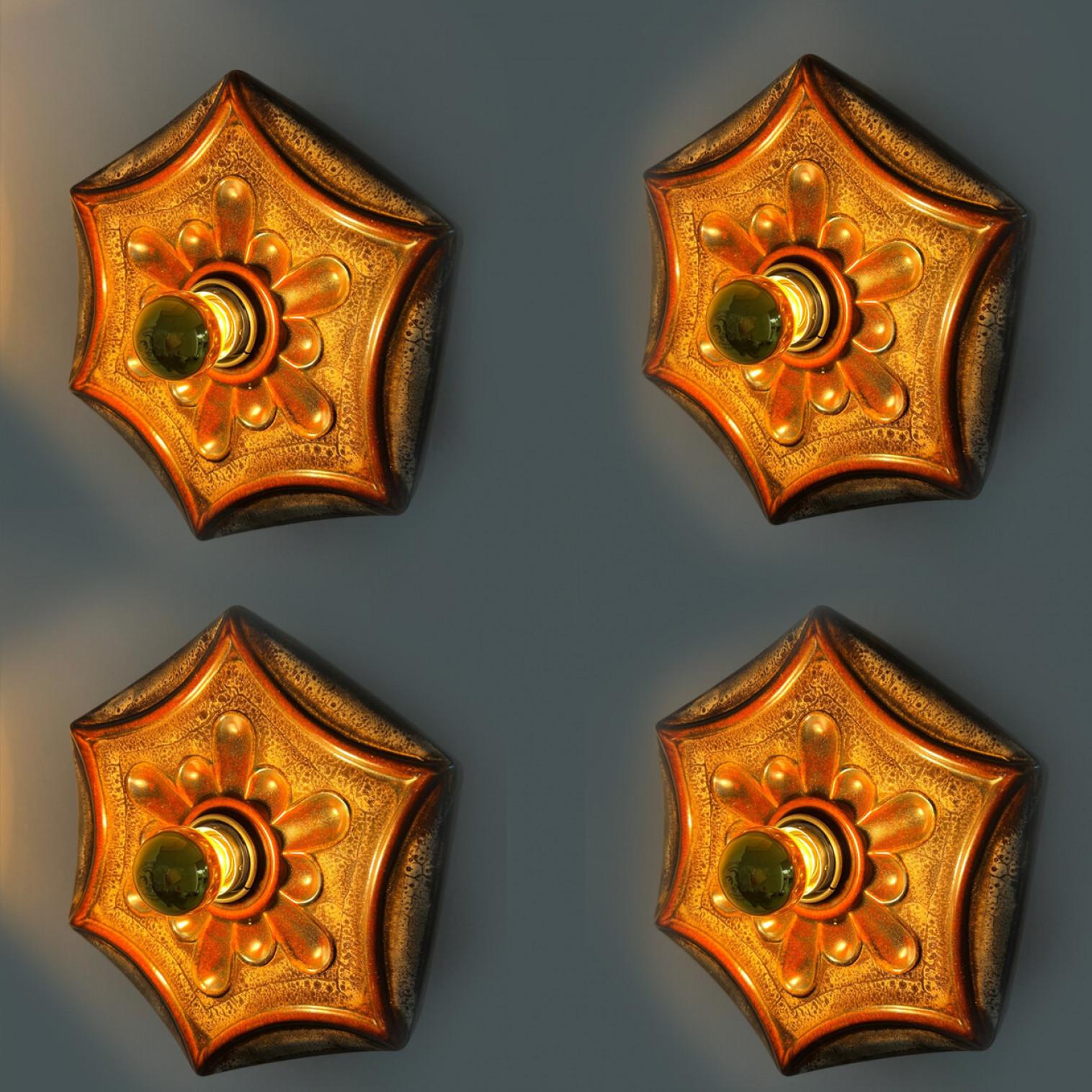 Glazed Hex-shaped Star Ceramic Wall Lights, Germany, 1970