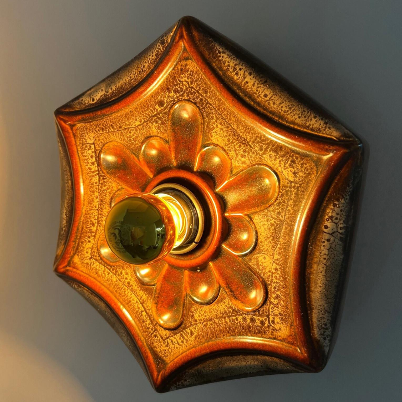 Late 20th Century Hex-shaped Star Ceramic Wall Lights, Germany, 1970 For Sale