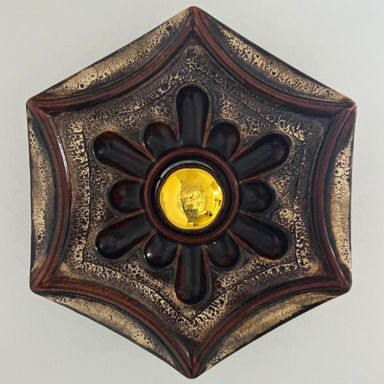 Hex-shaped Star Ceramic Wall Lights, Germany, 1970 For Sale 1