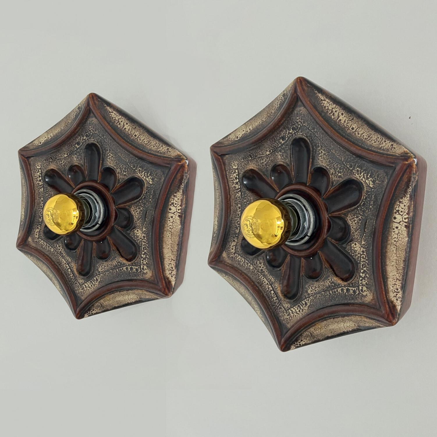 Hex-shaped Star Ceramic Wall Lights, Germany, 1970 2