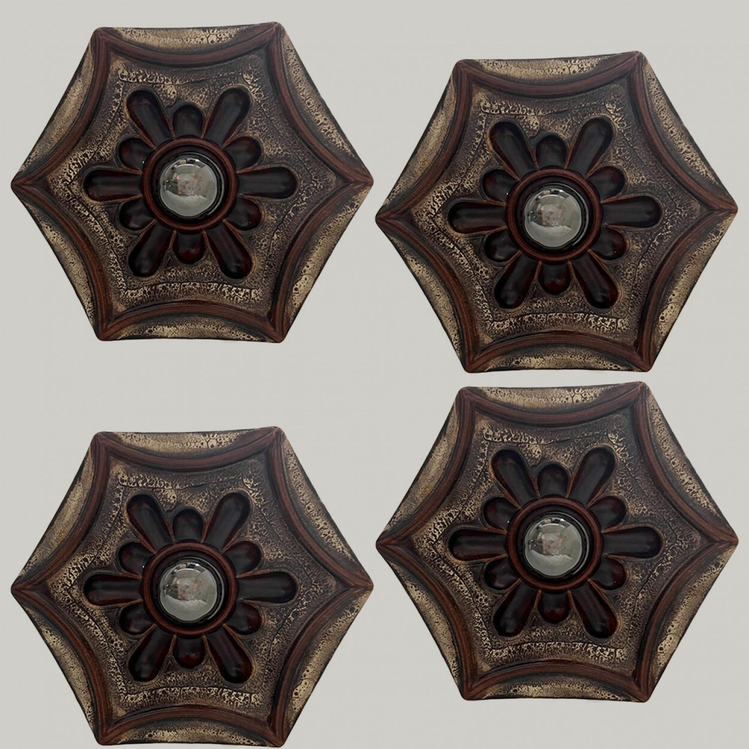 Hex-shaped Star Ceramic Wall Lights, Germany, 1970 For Sale 3