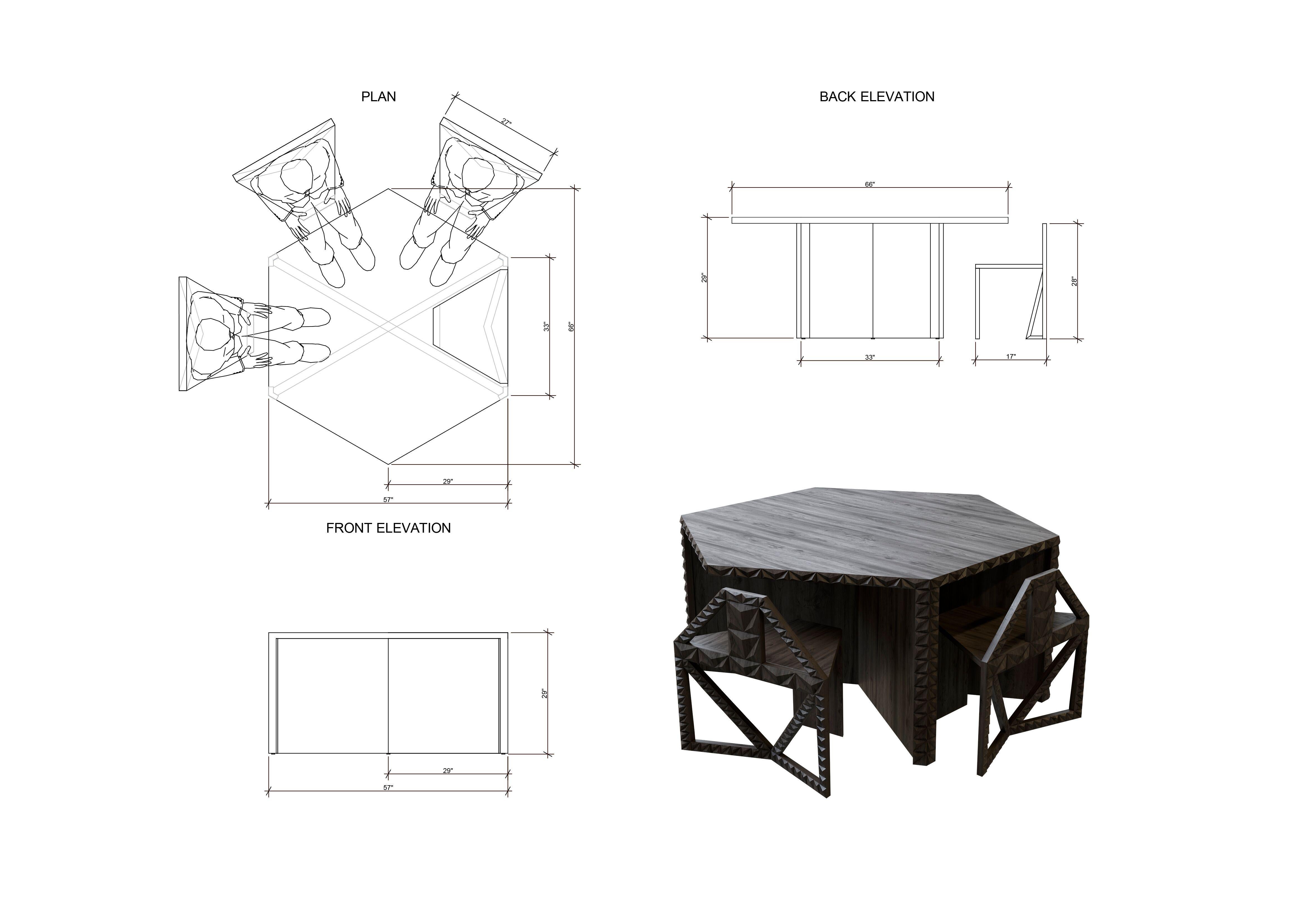 Tisch- und Stühle-Set aus massivem Teakholz von Hex (21. Jahrhundert und zeitgenössisch) im Angebot