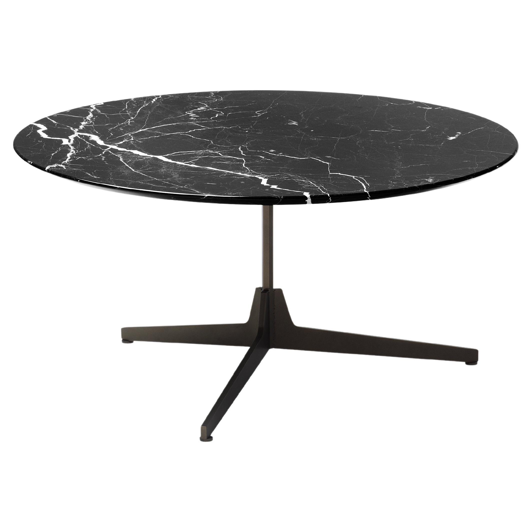Grande table basse ronde Hexa avec plateau en marbre Noir et base noire mate, Enzo Berti