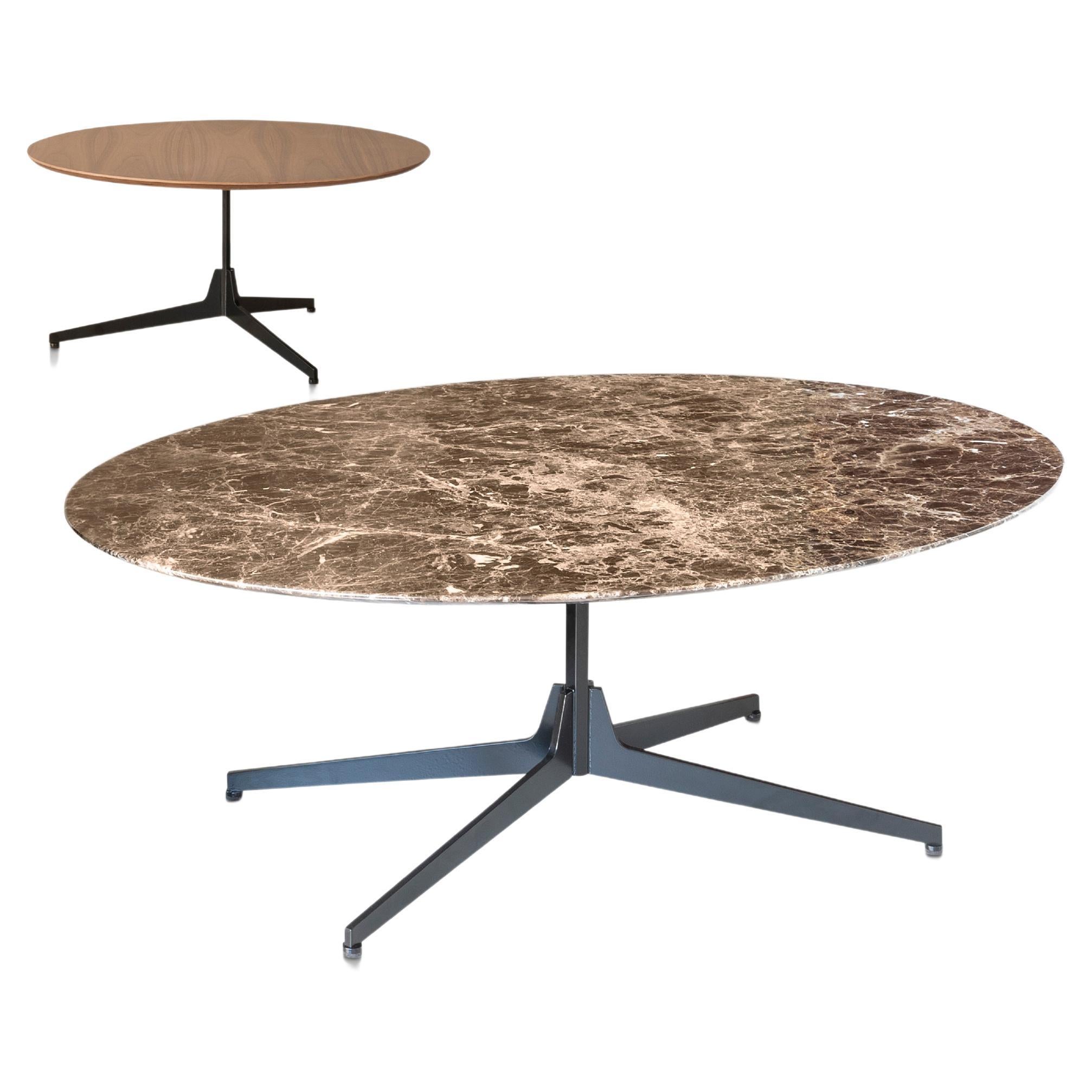 Hexa Large Round Coffee Table in Walnut Veneer Top & Matt Black Base, Enzo Berti For Sale