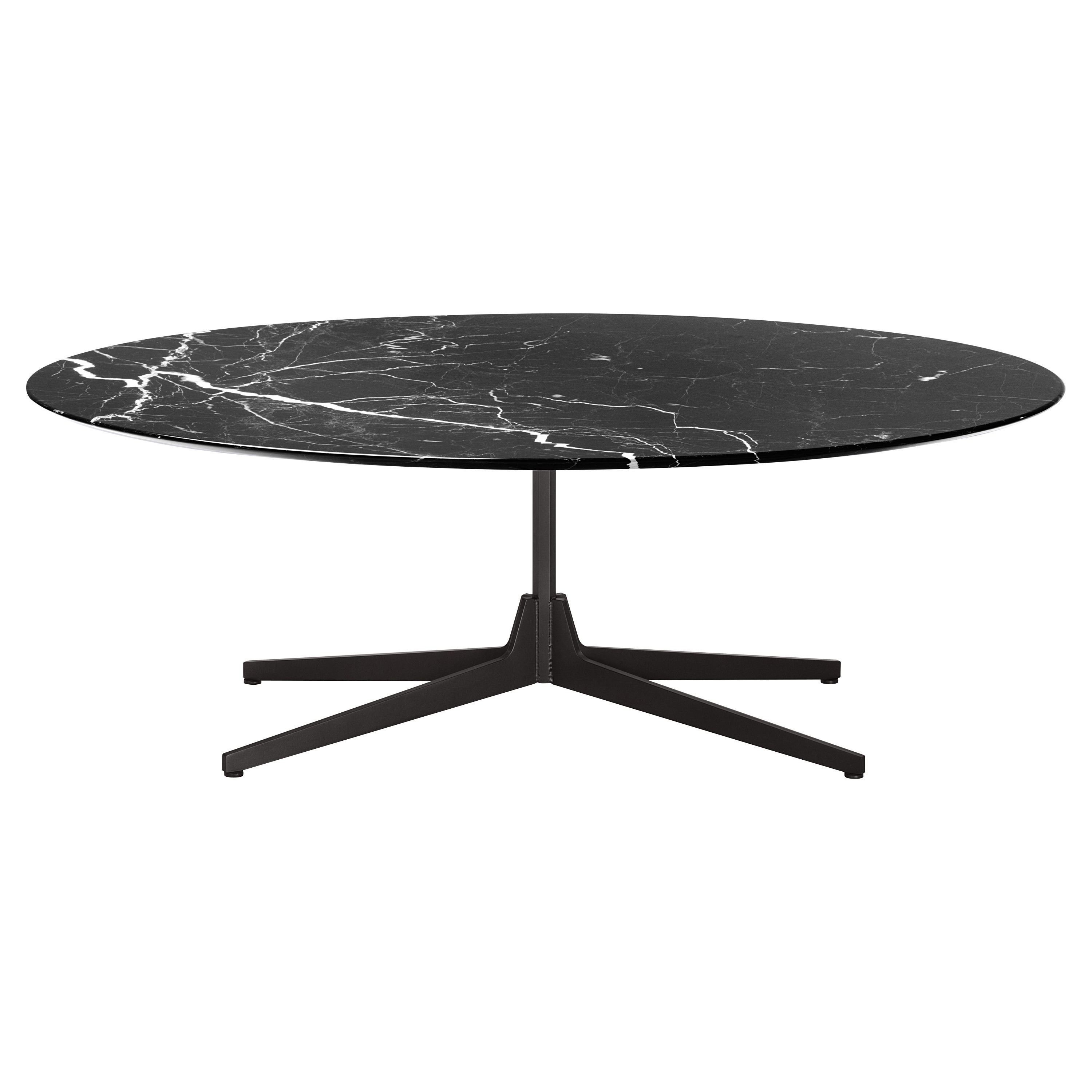 Mesa de centro ovalada Hexa con tapa de mármol noir envejecido y base negra mate, Enzo Berti en venta